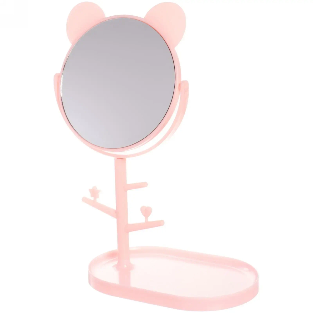 Зеркало настольное одностороннее на подставке «High Tech - LAKI», цвет розовый, h-32см d-15см