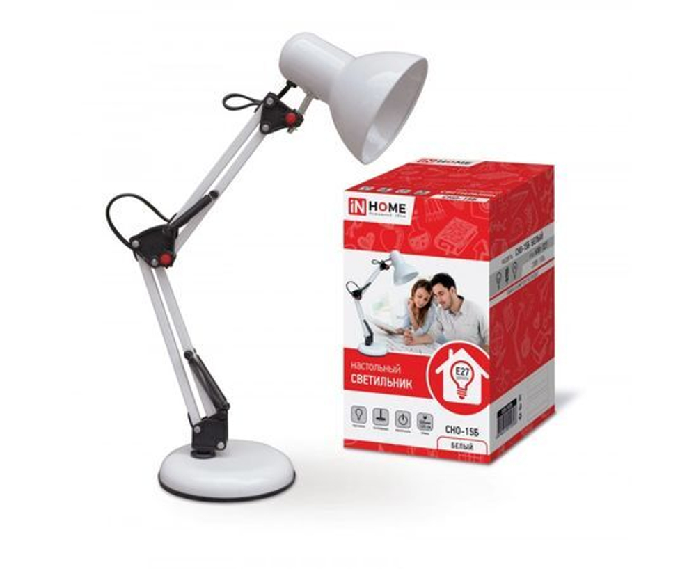 Светильник настольный под лампу на основании + струбцина, СНО-15Б, 60W, E27, Белый, ASD/inHome
