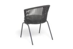 "Люксембург" стул плетеный из роупа, каркас из стали темно-серый (RAL7024) муар, роуп темно-серый круглый, ткань темно-серая 027