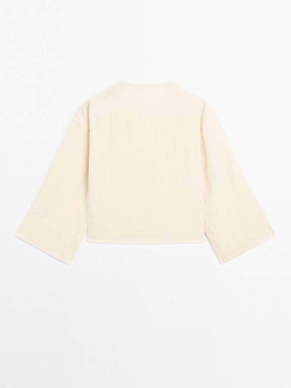 Massimo Dutti Блуза с длинными рукавами и застежкой на пуговицы сбоку, натуральный, кремовый