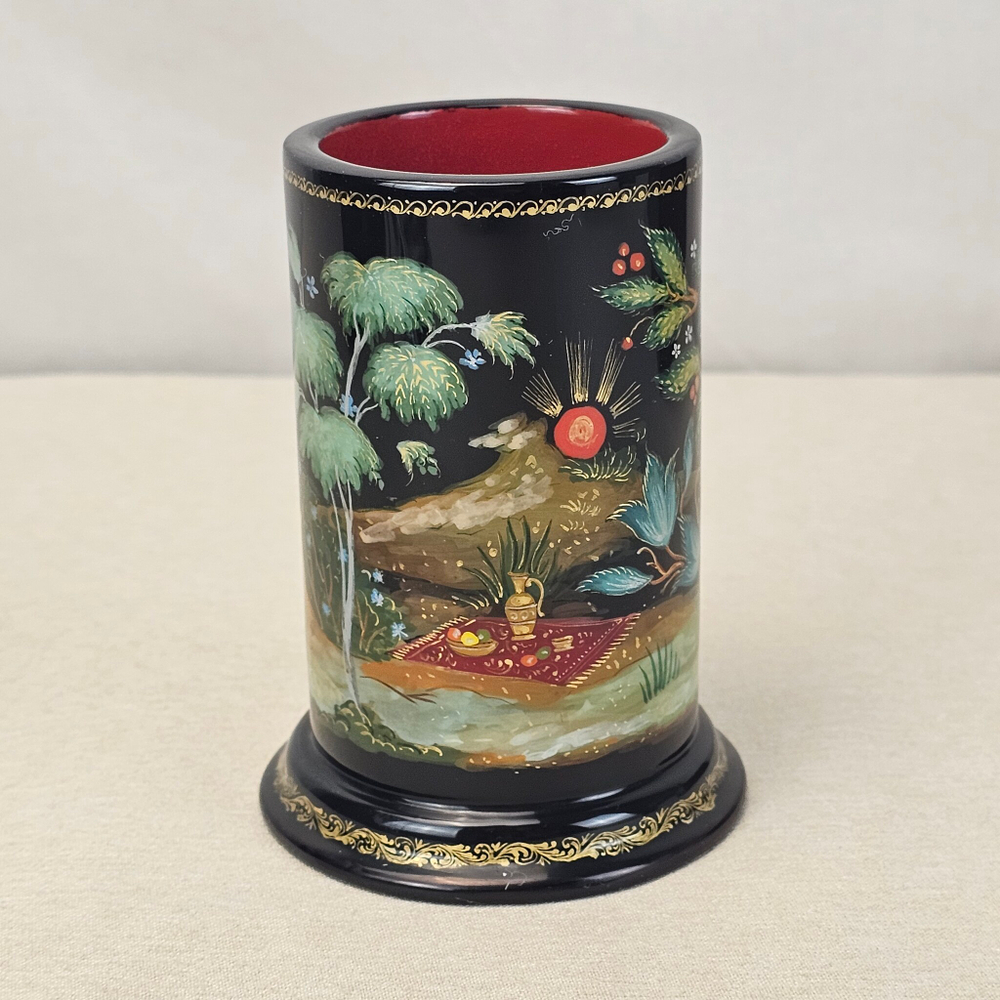 Стакан под ручки с карандашами "Жар-птица и Иван" (Ручная роспись Палех)