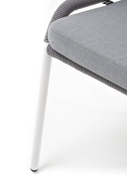 "Милан" стул плетеный из роупа, каркас алюминий белый муар, роуп светло-серый круглый, ткань светло-серая