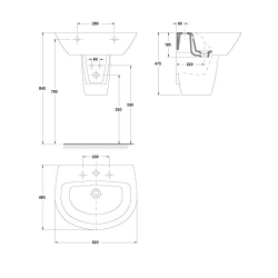 Раковина подвесная Gala  Jazz 62x49  28020 схема