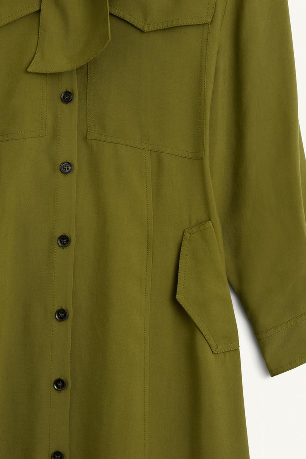 ZARA ПЛАТЬЕ МИДИ С ВЫСОКИМ ВОРОТНИКОМ, ХАКИ