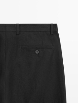 Massimo Dutti Льняные брюки Barrel приталенного кроя, черный