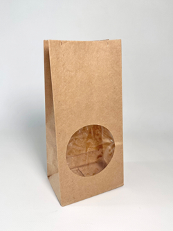 Крафт пакет с окном круг, 120 х 80 х 250 мм, 2 сл., с ламинацией