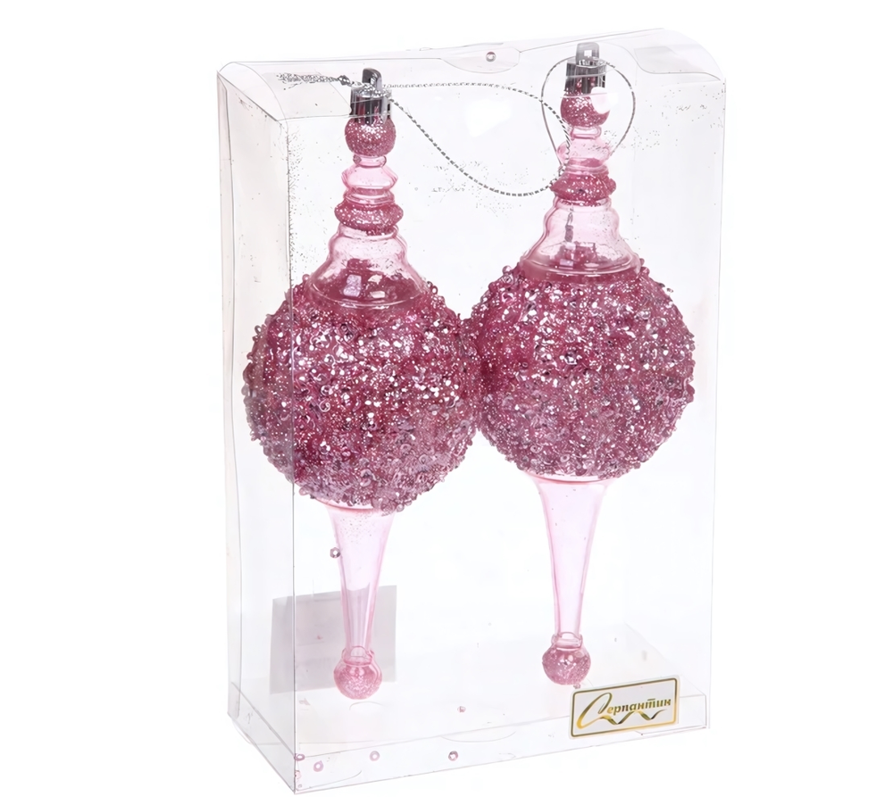 Елочные украшения "Мерцание ночи" 6.5*6.5*19.5 см (набор 2 шт), Розовый (Серпантин)