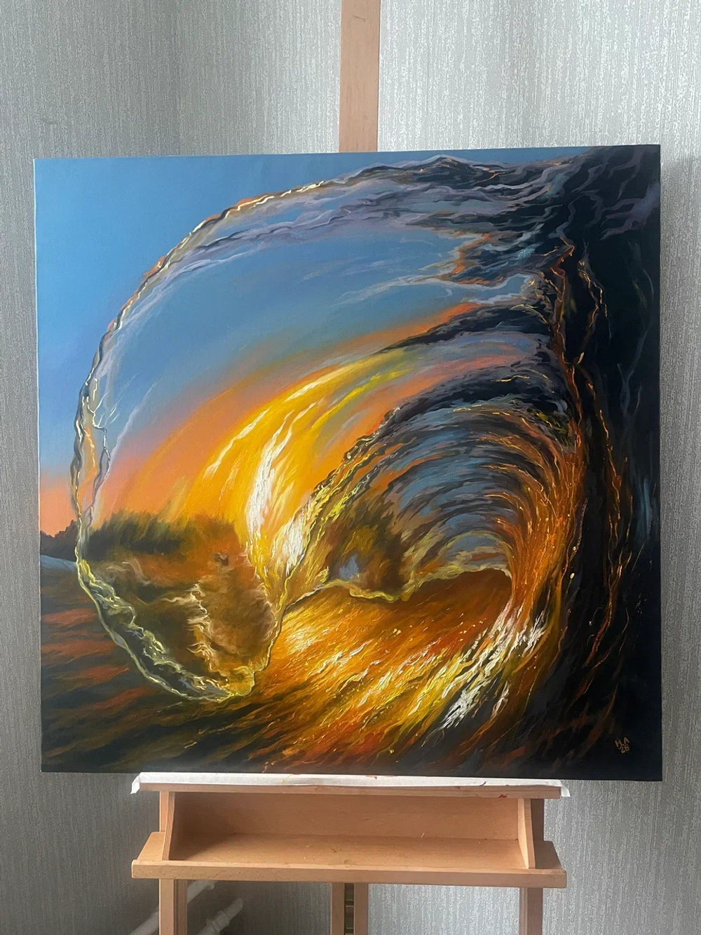 Картина маслом на холсте "Прозрачная волна" 80х80 см. Деревянный подрамник. Художник Наталия Осадчук