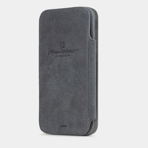 Чехол для iPhone 16 Pro Max из кожи сафьяно, серого цвета