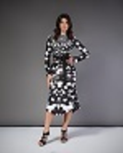 39-19 SS Платье с принтом, длинный рукав, черный, белый L