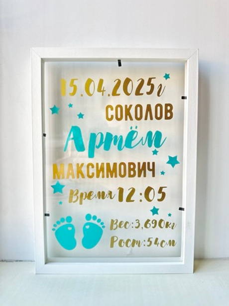 Стеклянная рамка открытка на выписку №3141