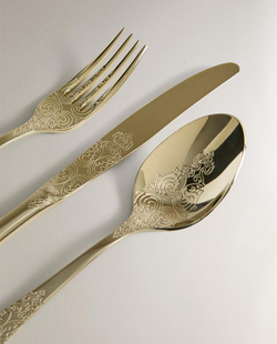 ZARA HOME НАБОР СТОЛОВЫХ ПРИБОРОВ С ГРАВИРОВКОЙ, ЗОЛОТИСТЫЙ