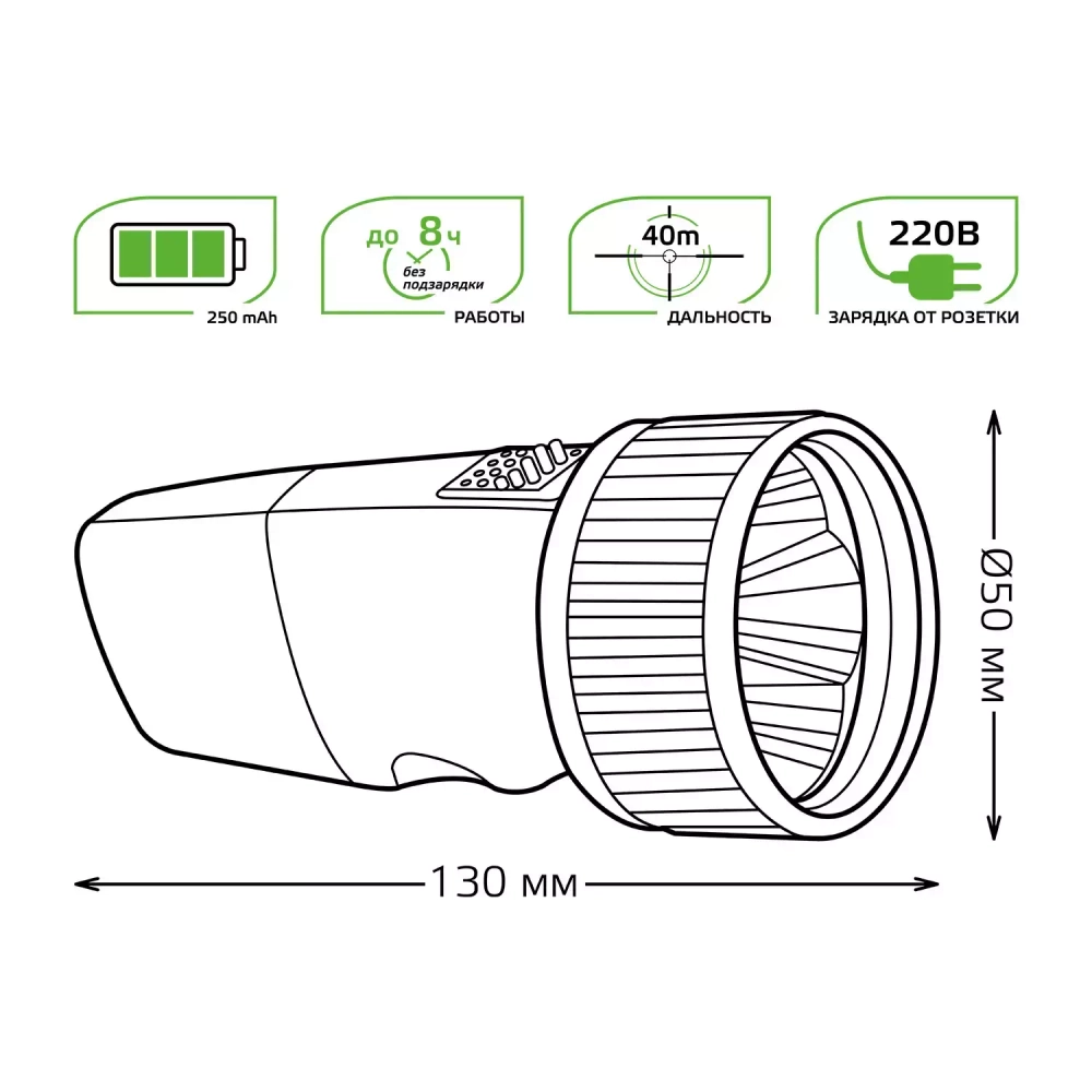 Фонарь Gauss LED ручной модель GFL103 1W 40lm NI-MH 250mAh