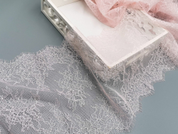 Кружево шантильи, с ресничками, 22 см, светло-розовое, купон, SK-3308