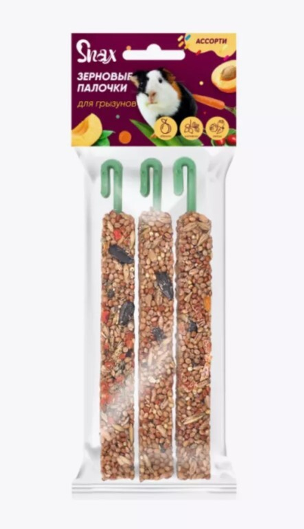 Зерновые палочки д/грызунов "Snax" ассорти (овощи, шиповник, абрикос) 3 шт (75г)