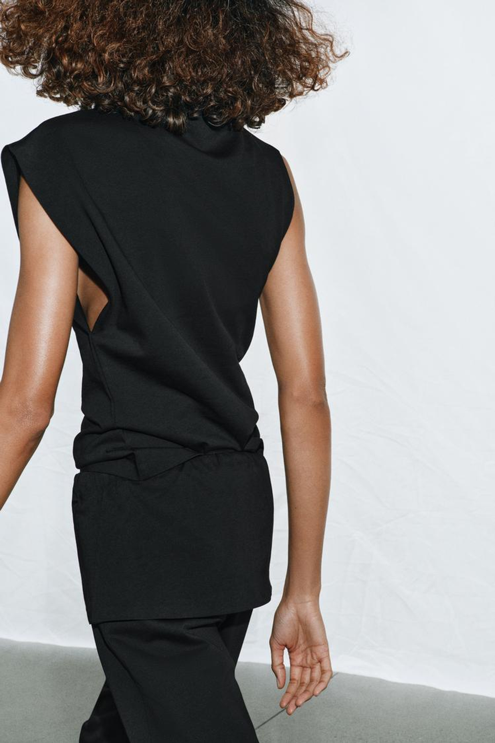 ZARA ТОП ИЗ ХЛОПКА С ДРАПИРОВКОЙ, ЧЕРНЫЙ