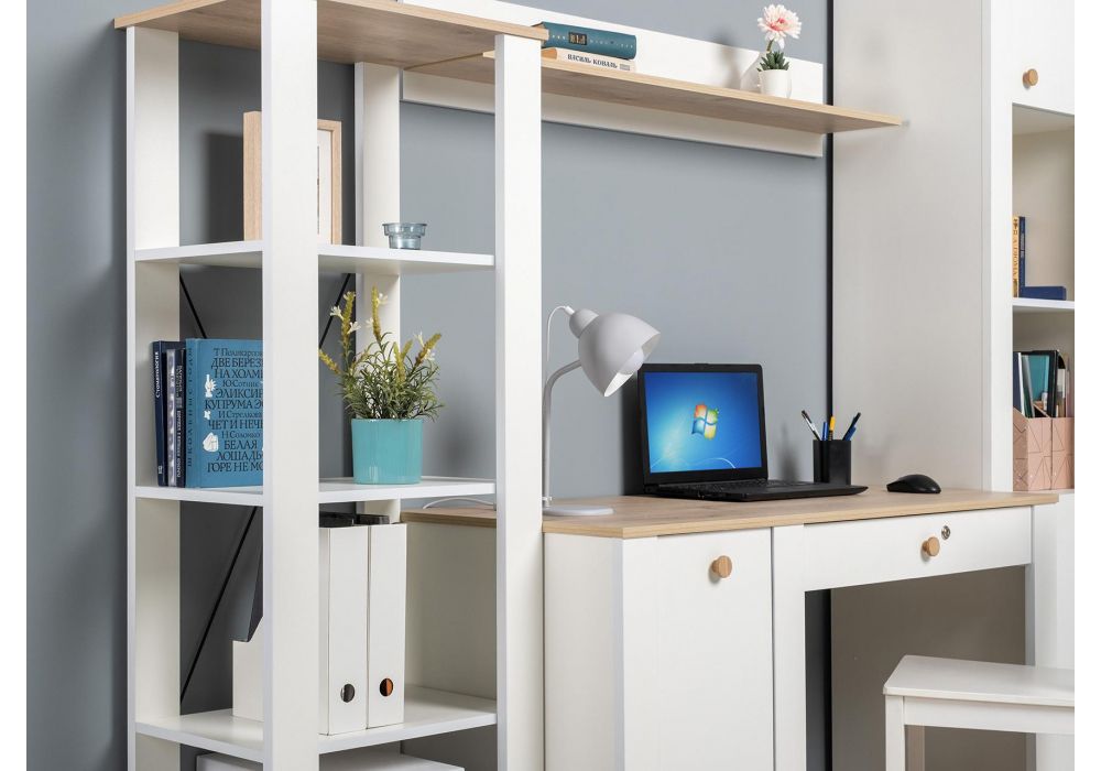 Стеллаж Джастин 13.354 белый PE шагрень / дуб белый exclusive OW D4430