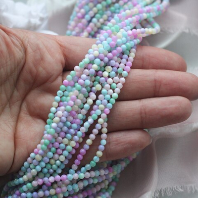 пр024 Перламутр шар гладкий 3мм, микс цветов, нить 38см