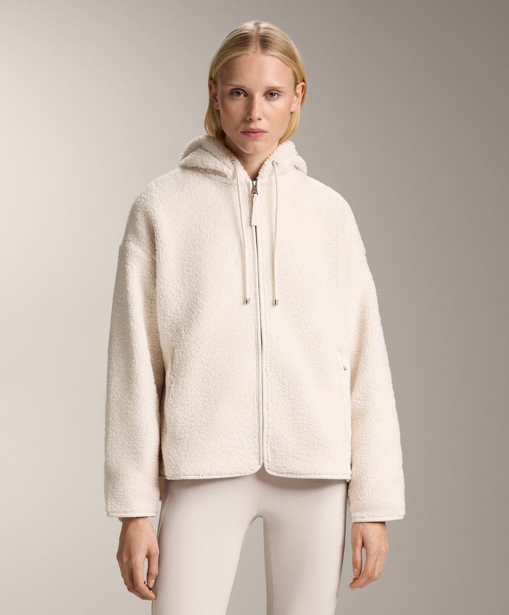 Oysho Куртка из искусственной овчины с капюшоном, экрю