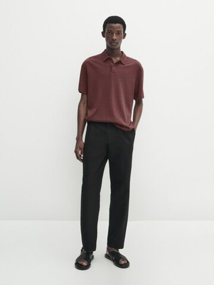 Massimo Dutti Поло из смесового льна с короткими рукавами, бордо
