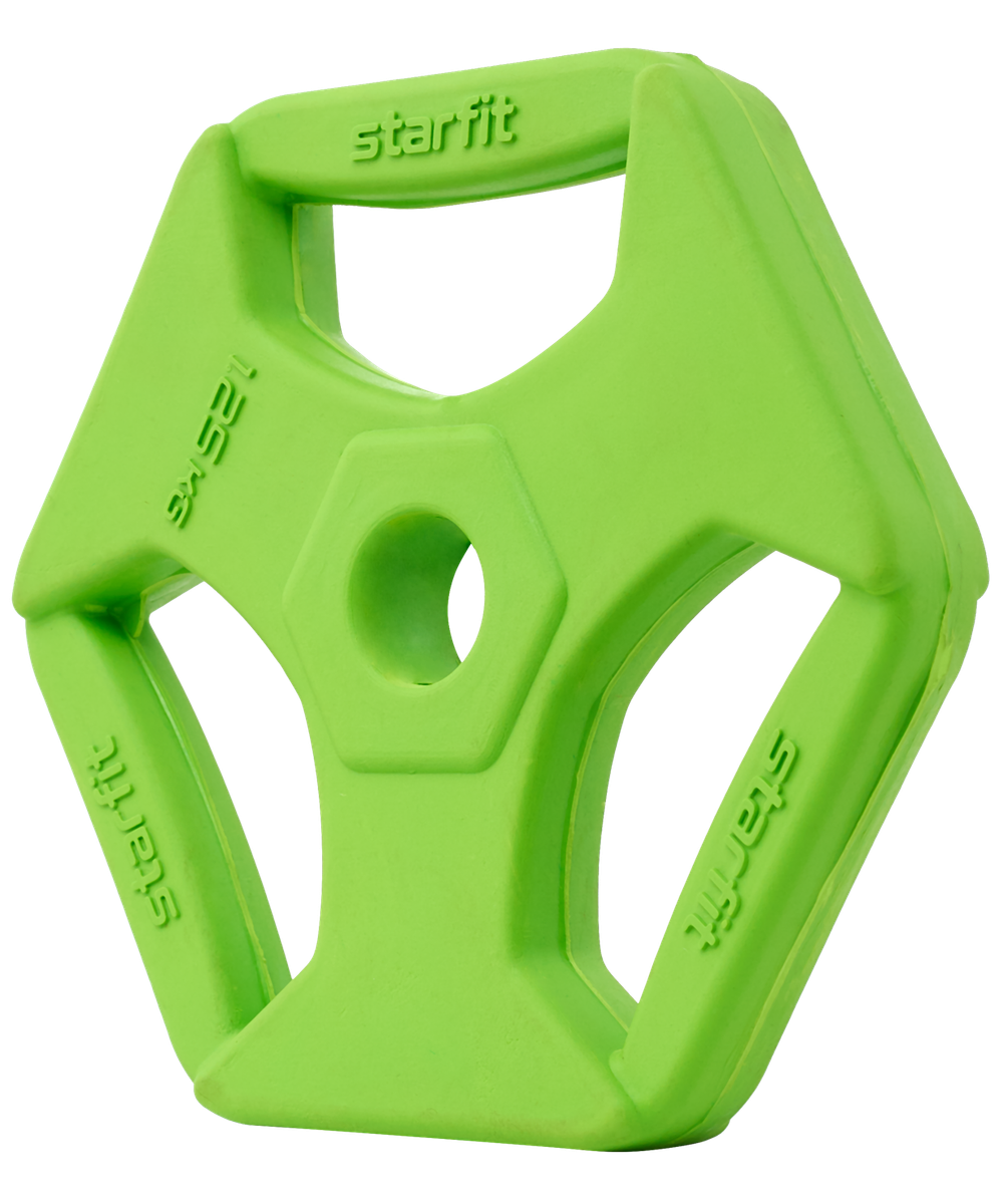 Диск обрезиненный с хватами BB-205 d=26 мм, без стальной втулки, зеленый, 1,25 кг