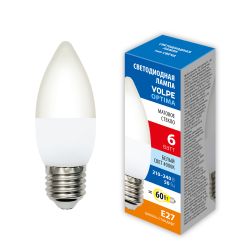 LED-C37-6W-4000K-E27-FR-SLS Лампа светодиодная. Форма свеча. матовая. Белый свет 4000K. ТМ Volpe