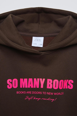 ZARA ХУДИ С ПОДКЛАДКОЙ И НАДПИСЬЮ, КОРИЧНЕВЫЙ