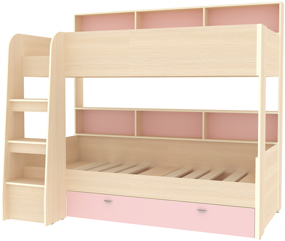 Двухъярусная кровать КарИВи Голден Кидс 1  Дуб Молочный Розовый