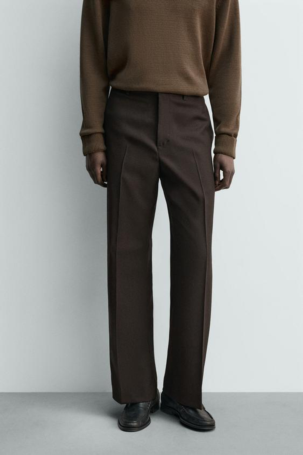 ZARA БРЮКИ FLARE FIT ИЗ 100% ШЕРСТИ, ШОКОЛАДНЫЙ