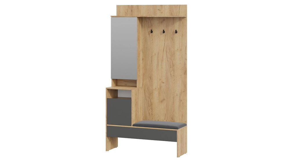 Прихожая с зеркалом комплект мебели Дуб Крафт золотой/Графит Серый 159х35х200 см