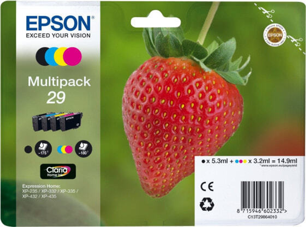 Epson Strawberry 29 CMYK Подлинный Черный, Голубой, Пурпурный, Желтый 1 шт C13T29864010