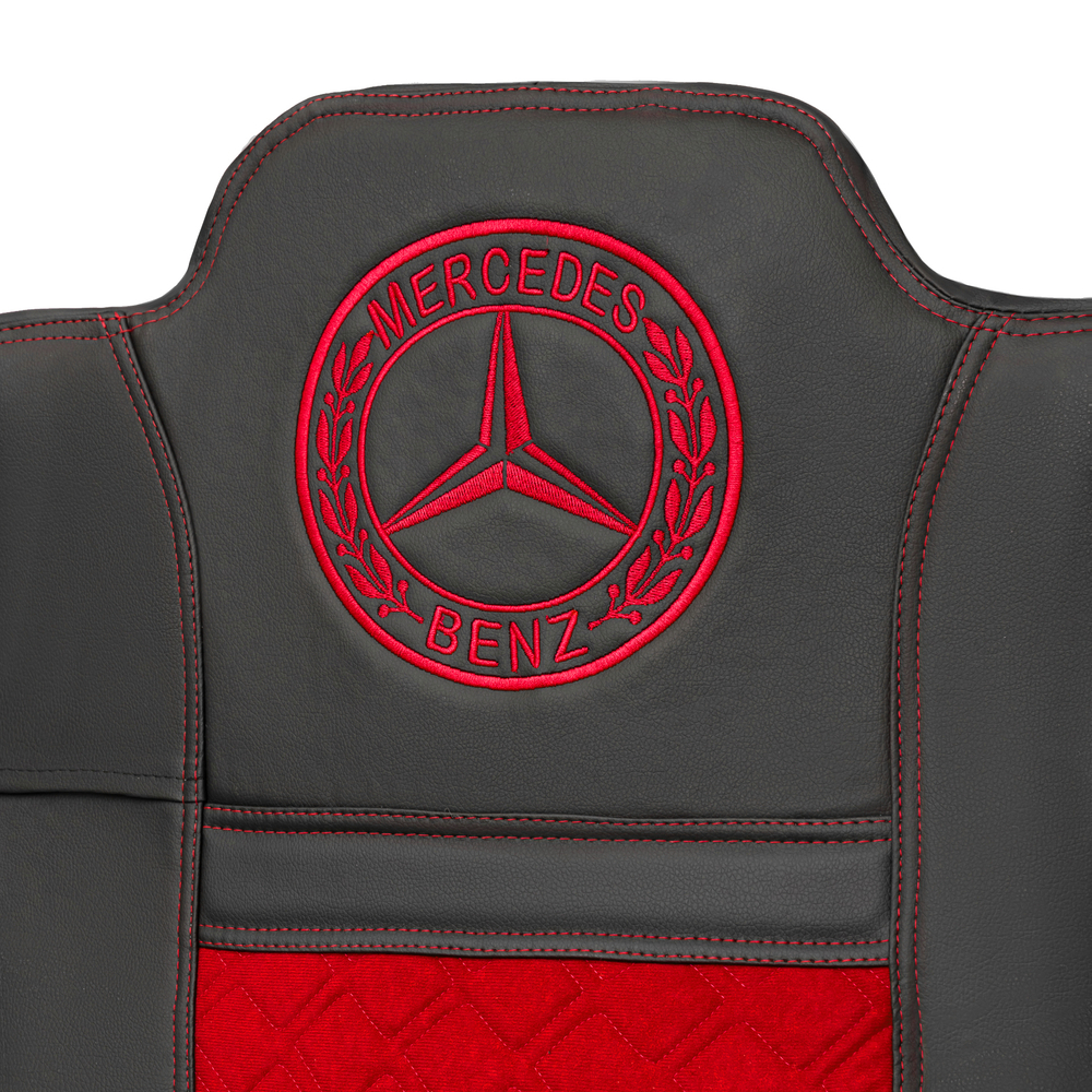 Чехлы Mercedes Actros MP4 (экокожа, черный, красная вставка)