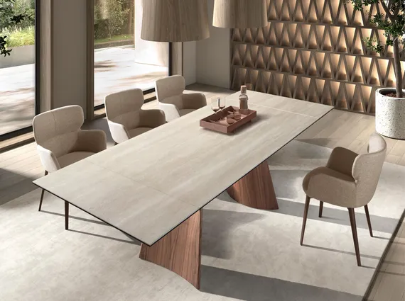 Прямоугольный обеденный стол 1164 из керамики и стали с эффектом ореха