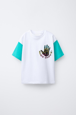 ZARA X BODY GLOVE ® ФУТБОЛКА С КОНТРАСТНЫМИ РУКАВАМИ, БЕЛЫЙ