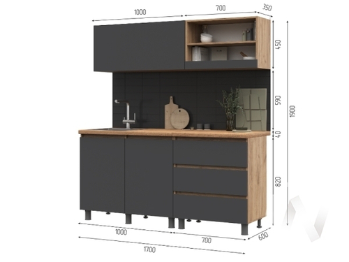 Кухня Хелен ЛДСП 1.7 (дуб крафт золото/серый графит)