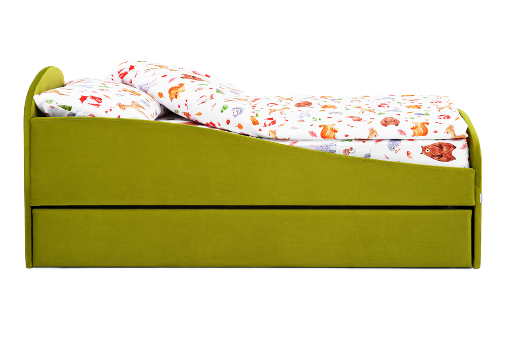 Детская мягкая кровать с ящиком Бельмарко Letmo оливковый велюр
