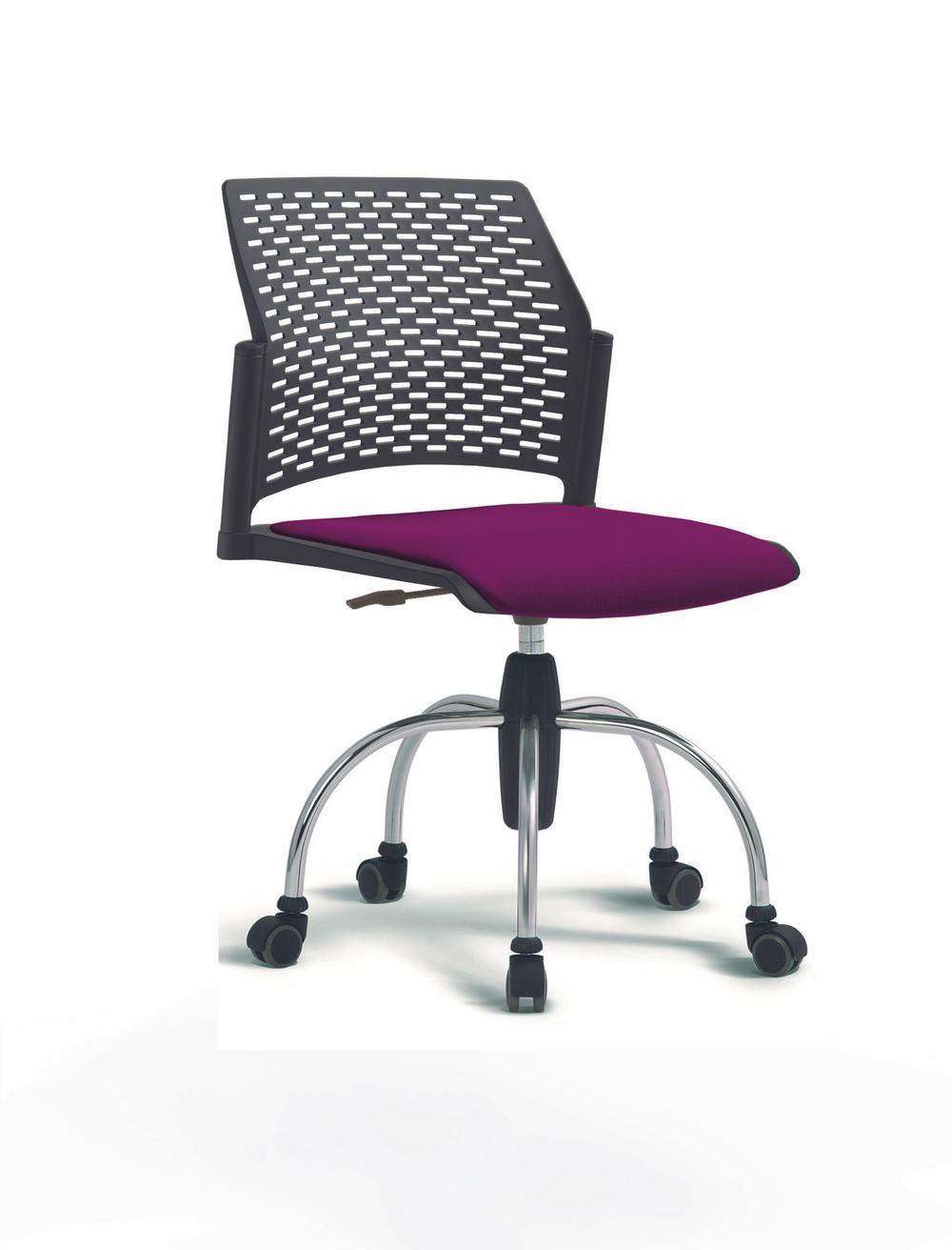 Кресло Rewind каркас хромированный, пластик черный, база паук хромированная, без подлокотников, сиденье фиолетовое