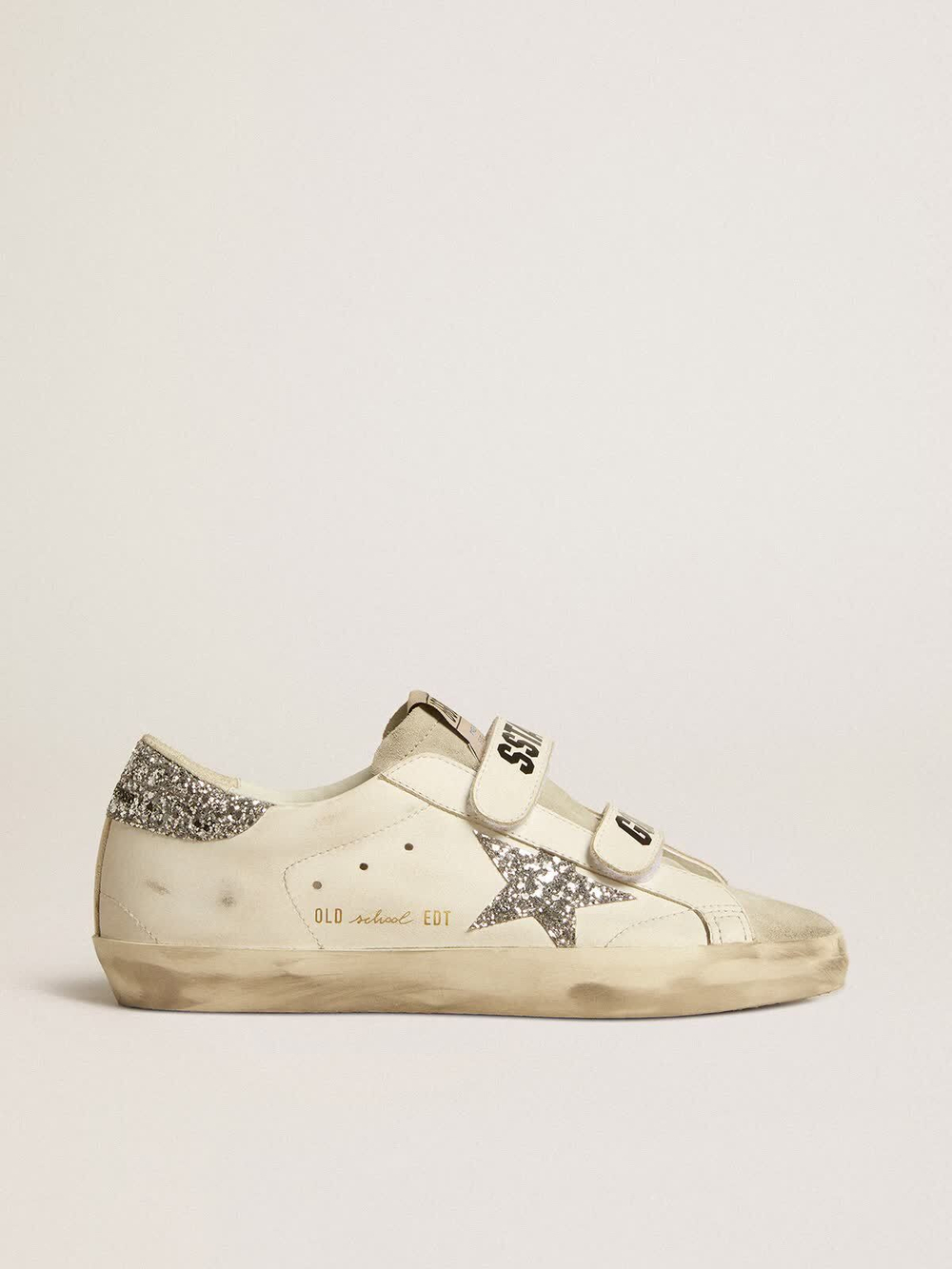 Super Star with silver glitter star and ice-gray suede tongue