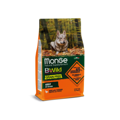 Сухой корм Monge Dog BWild GRAIN FREE для взрослых собак, беззерновой, утка с картофелем 2,5 кг