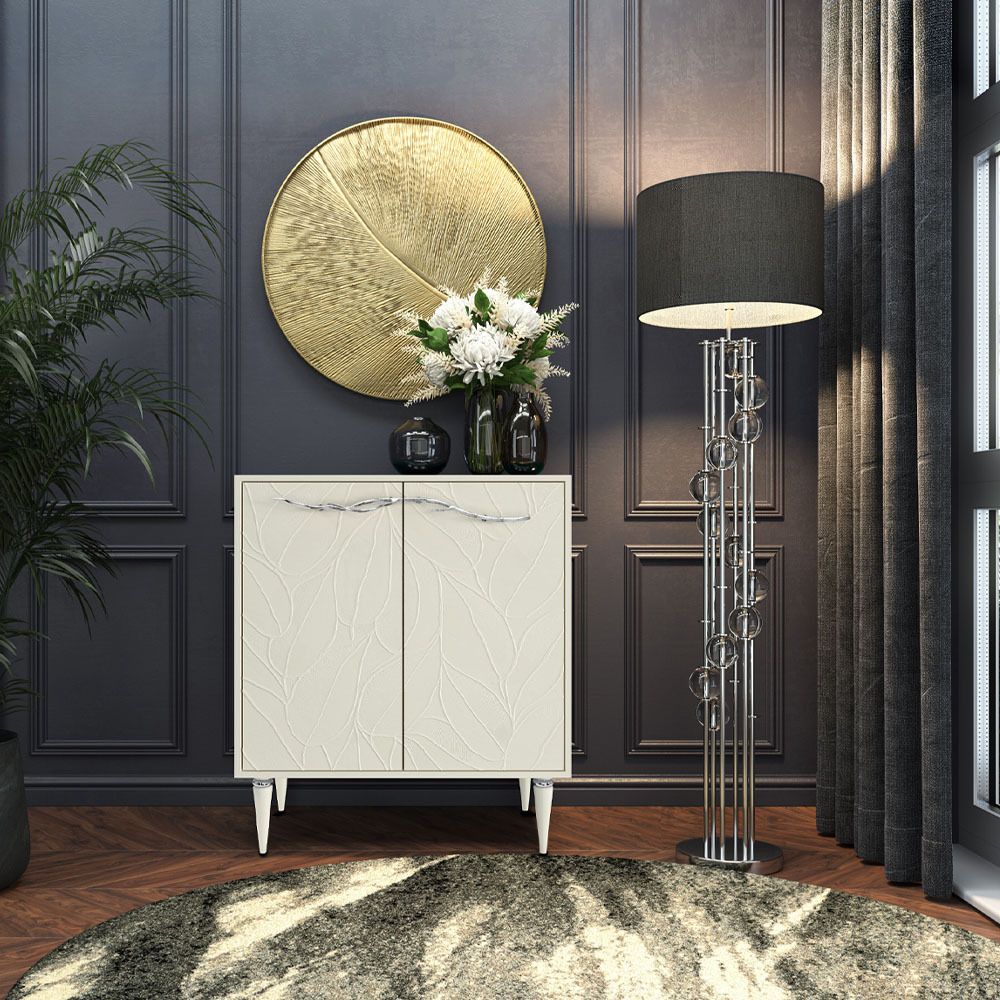 Комод Арт Колор leaves Классик Сильвер с 2 полками Кремовый белый