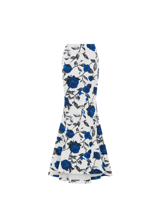 Юбка макси из атласа с принтом со шлейфом
