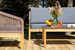 "Канны" лаунж-зона 4-местная из роупа со столиком "Канны" (серый гранит), основание дуб, роуп коричневый