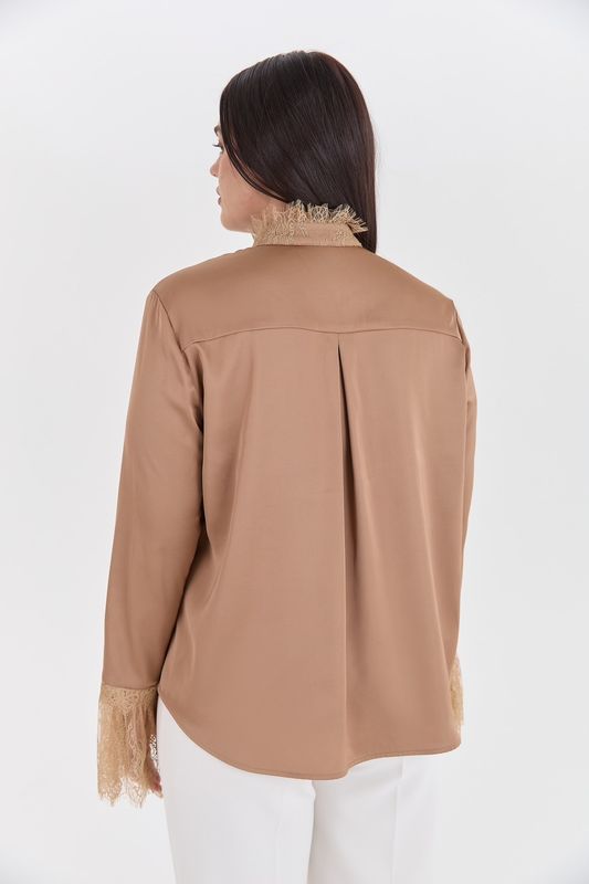 Блузка с отделкой из кружева, капучино