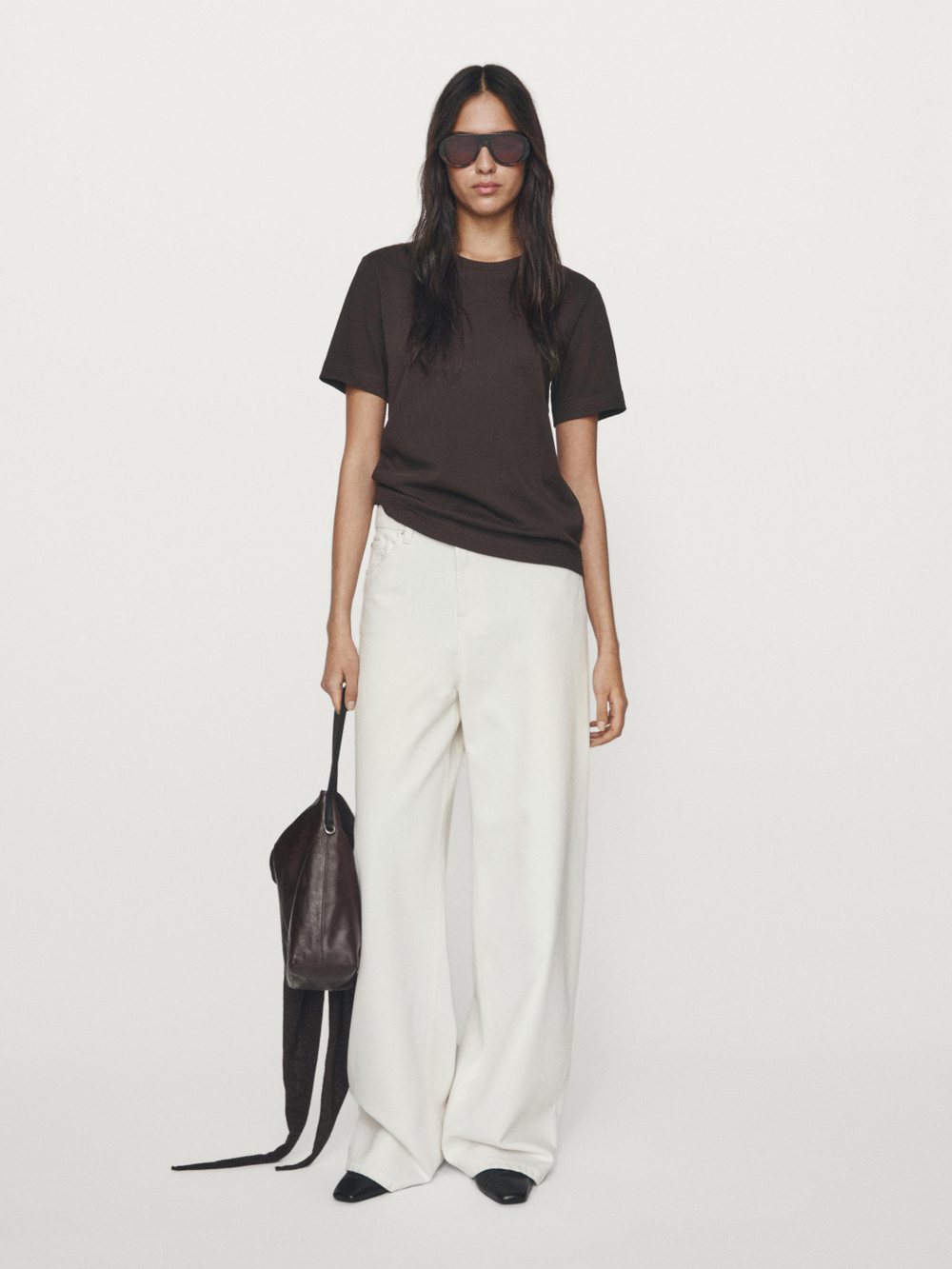 Massimo Dutti Футболка с коротким рукавом из 100% хлопка, коричневый