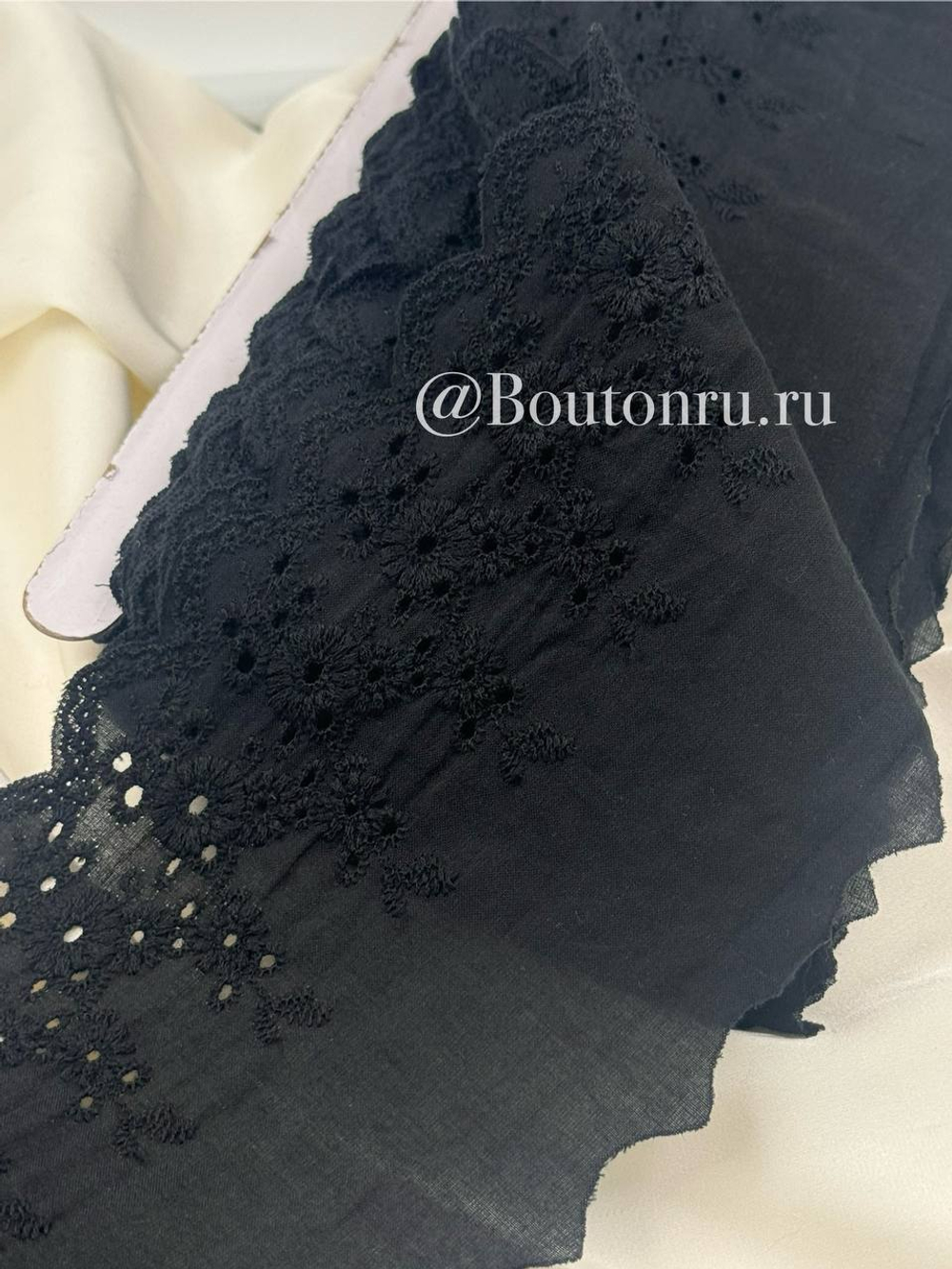 Кружево черное шитье хлопок цветы 120 мм