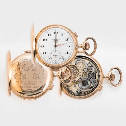 Золотые карманные часы с четвертным репетиром и хронографом