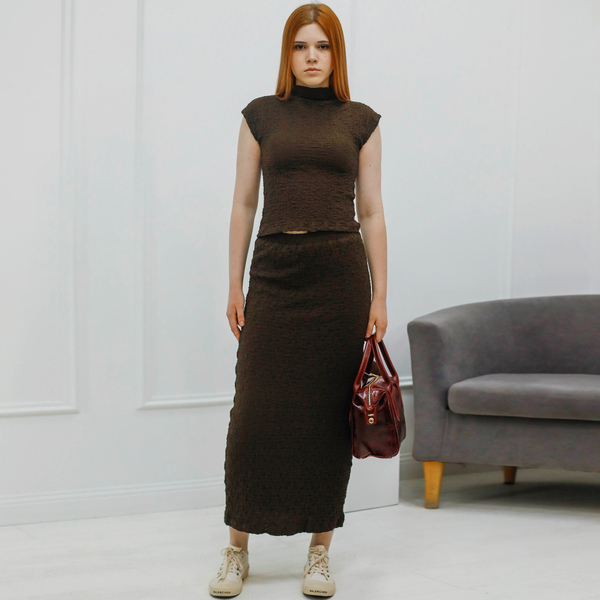 Костюм с юбкой цвет шоколад, Италия