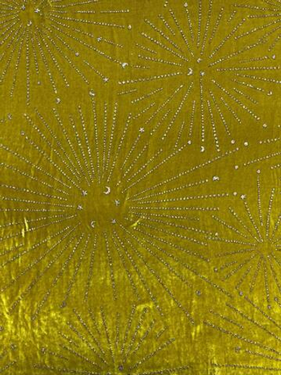 Бархат вискоза с шелком оливковая с разноцветными стразами