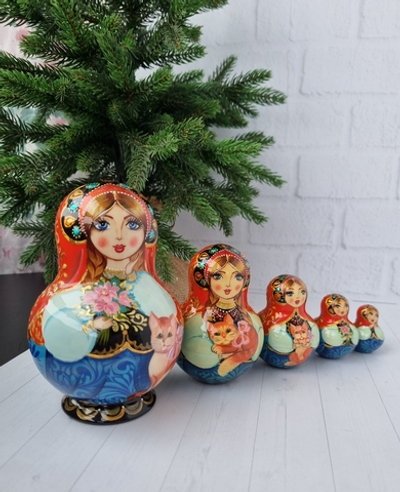 Матрешка с кошечкой 15см 5мест
