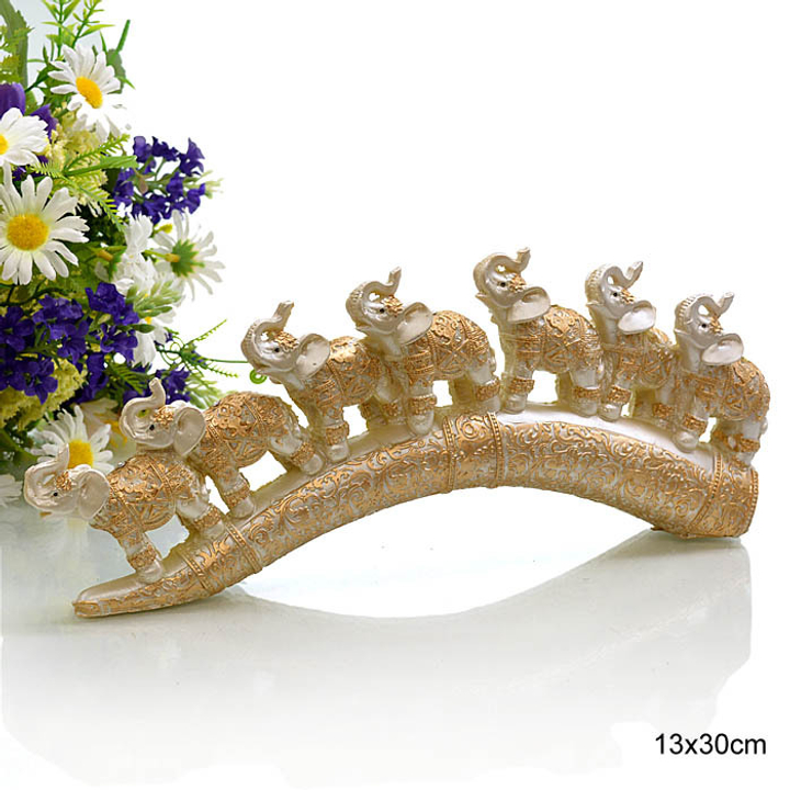 Статуэтка Слоны на бивне узор золотистый стразы цвет бежевый 30 см